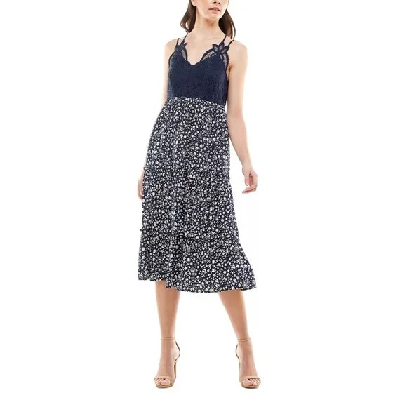 princess polly baby blue dress Trixxi Juniors' Crochet Floral-print Dress - Navy